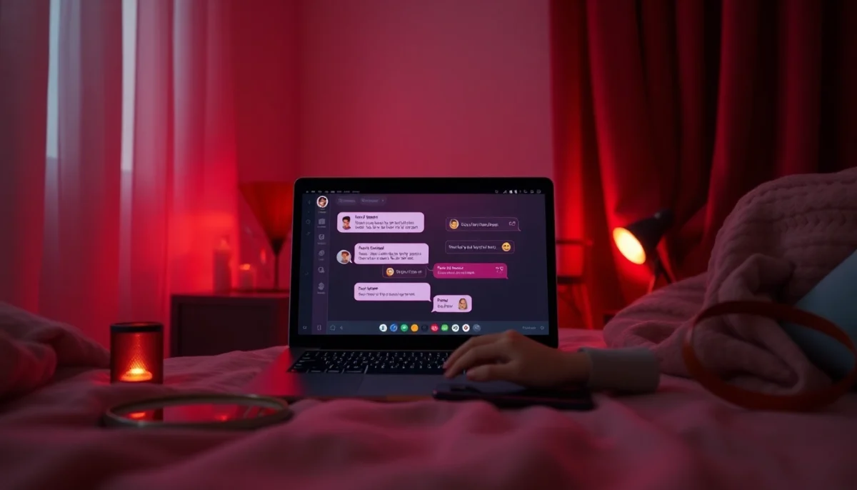 Engaging scene of a digital chat interface for porn ai chat, symbolizing intimate virtual relationships.