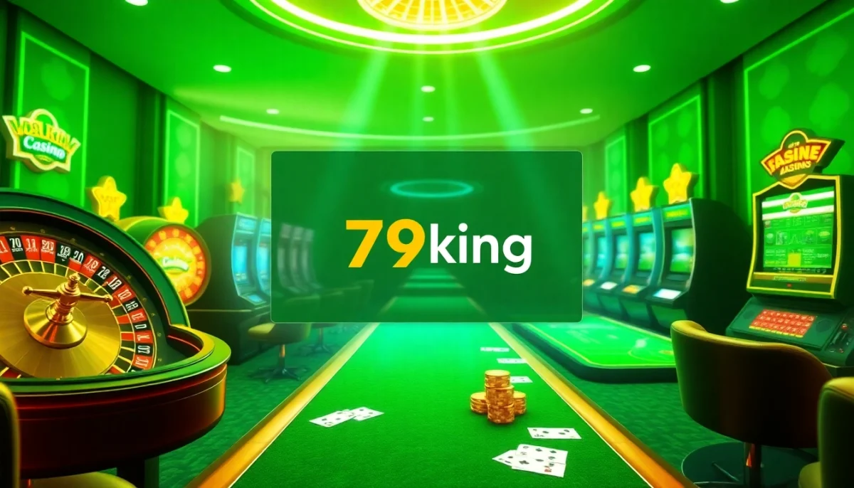 Exciting online casino action with 79king branding, showcasing vibrant gaming tables and luxurious gambling atmosphere.